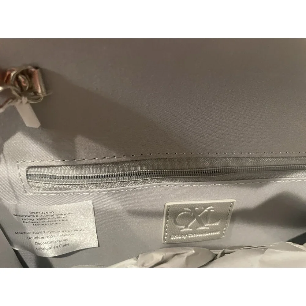 CXL Glam Caviar Clutch‎ Silver Detachable Chain Shoulder Bag New